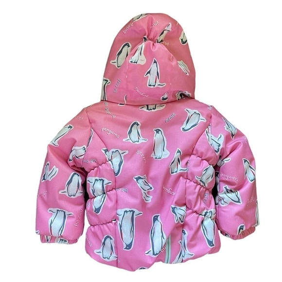 Obermeyer Little Girls Cakewalk Insulated Ski Jacket XS 1yr Pink Penguins - Picture 4 of 12